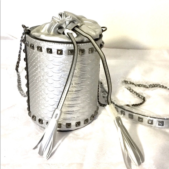 Handbags - Silver bucket style studded purse